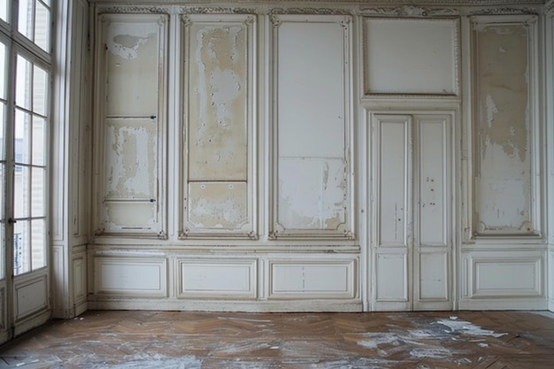 Plain white wall with a parquet floor