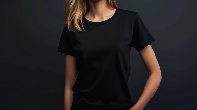 Photo plain women black tshirt model for mockup and other materials ai generated image