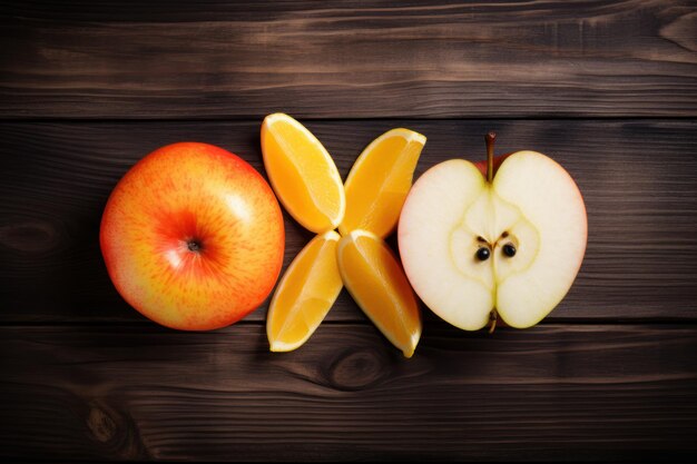 plakjes fruitappel op een donkere houten tafel