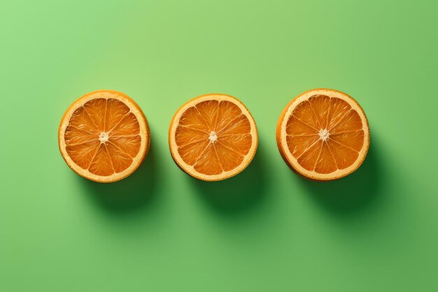 Plakjes sinaasappel op groene achtergrond
