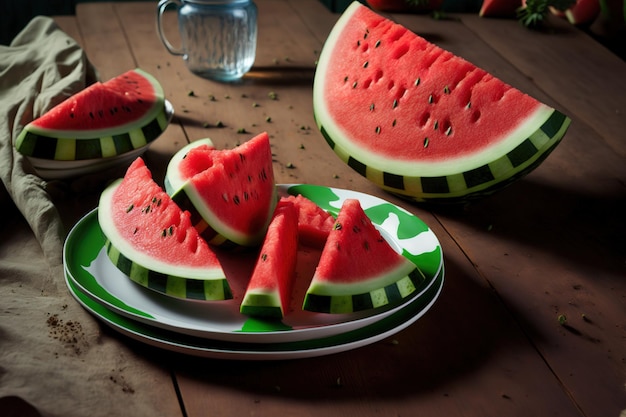 Plakjes verse watermeloen op een tafel