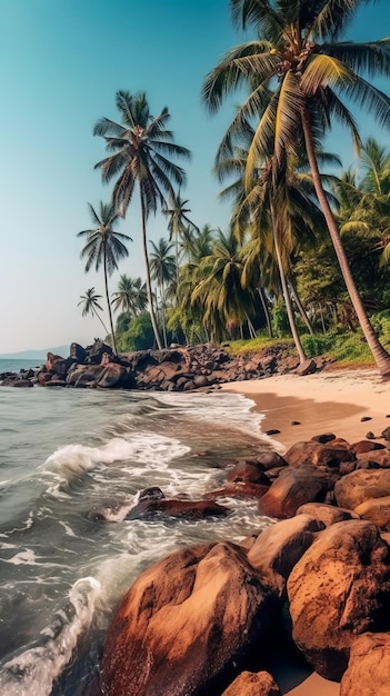 Foto albero di piuma sulla spiaggia soleggiata