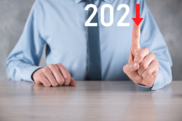 Plan business negative growth in year 2021 concept.