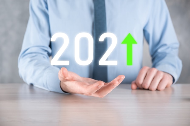 Plan business positive growth in year 2021 concept