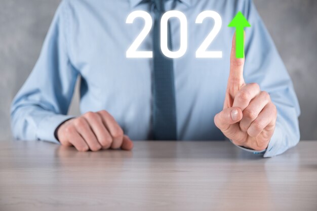 Plan business positive growth in year 2021 concept