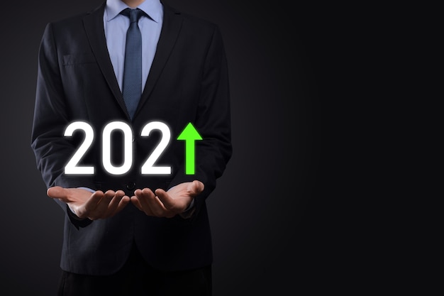 Plan business positive growth in year 2021 concept.