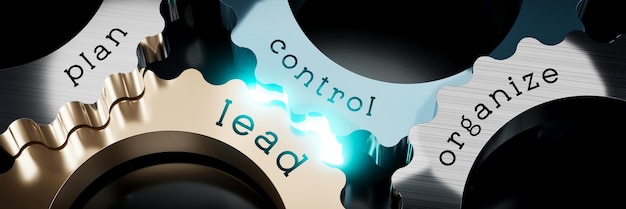 Plan control lead organize gears concept 3D illustration