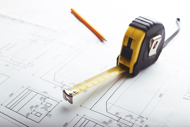 Photo plan - engineering drawing on the table