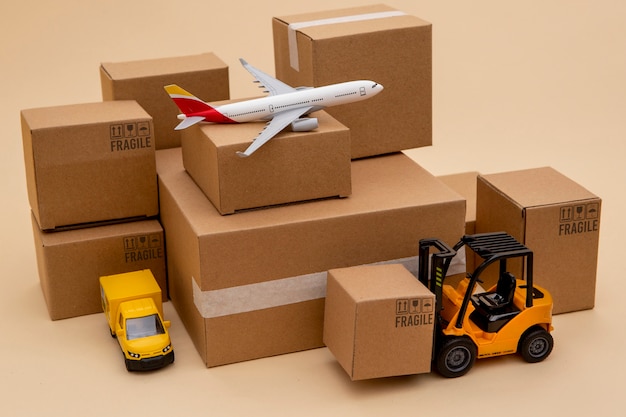 Photo plane and boxes supply chain representation