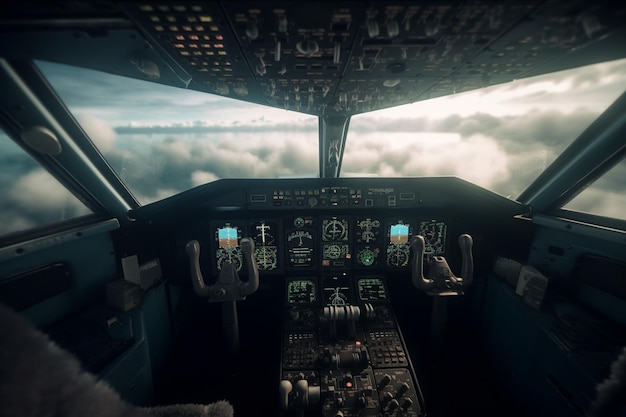 Photo a plane cockpit with the controls showing the gauges and the gauges.