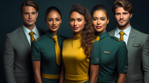 Photo plane crew of airport workers in formal clothes