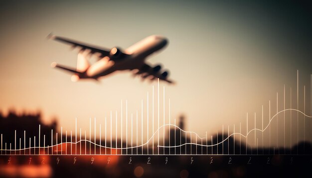 Photo a plane flies over a city with a graph showing the time of 8 : 30.