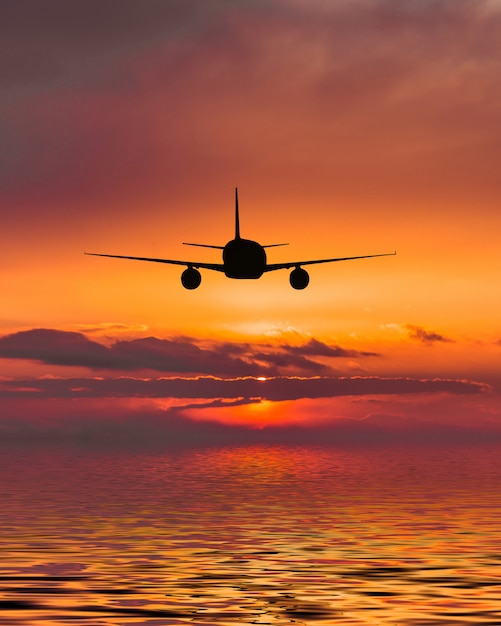 飛行機が海の上を飛ぶ