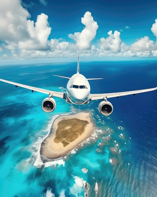 A plane flies over the sea viewed from above Generative AI