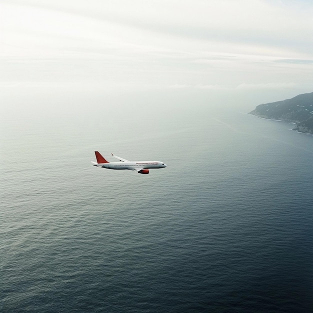 Photo plane flies over the sea