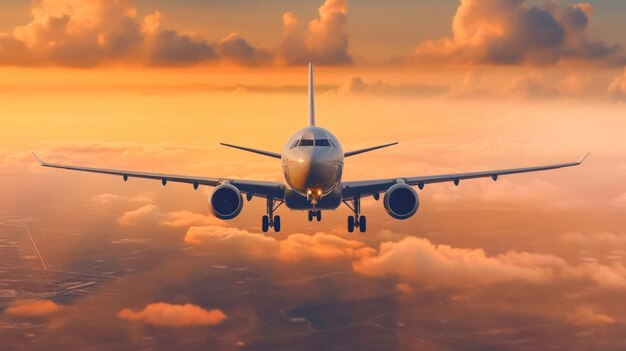 a plane flies in the sky above the clouds.