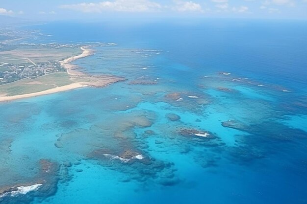 Photo a plane flies over a small island with a few small islands in the water