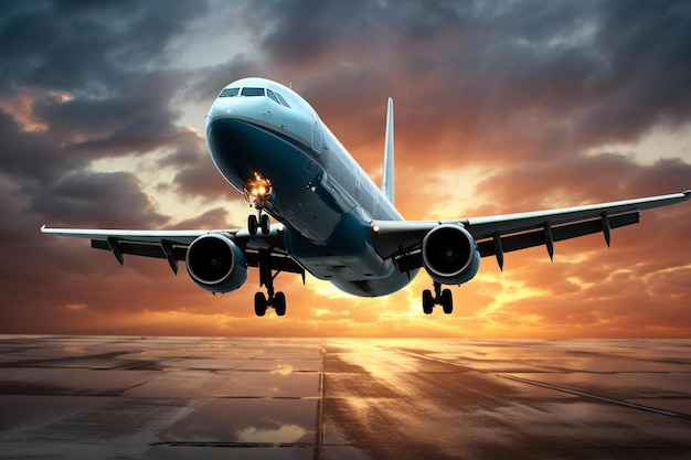 a plane flies over a sunset background with a sunset in the background