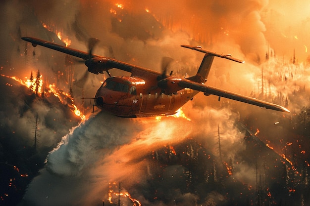 a plane flies through the fire