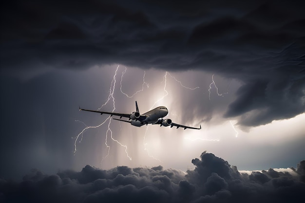 飛行機は雷雨の中を飛行します。 Generative AI 1