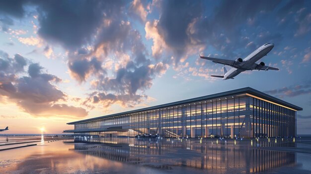 写真 飛行機と空港のターミナルビル