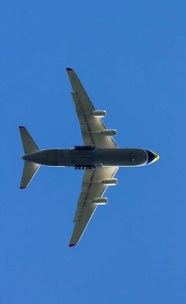 Plane flying in the blue sky