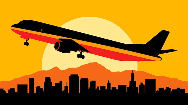 A plane flying over a city