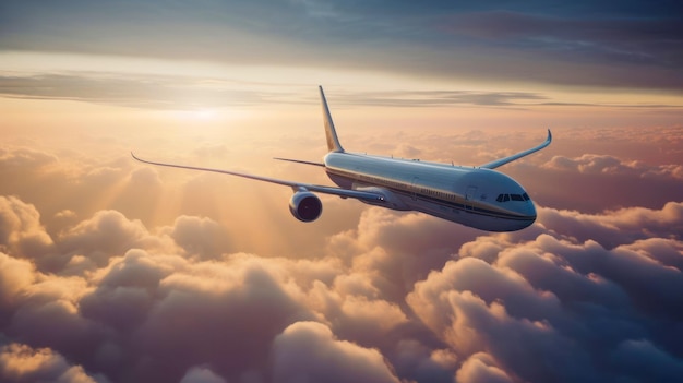 A plane flying above the clouds with the word air on it.