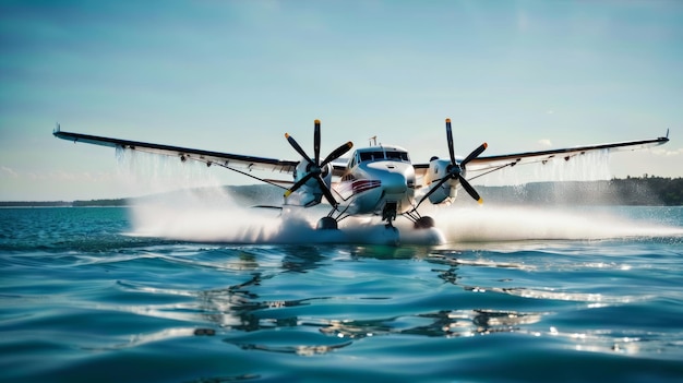 Plane Flying Low Over Water