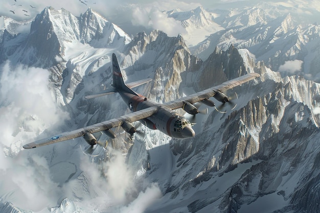 a plane flying over a mountain with the name  on the tail  on it