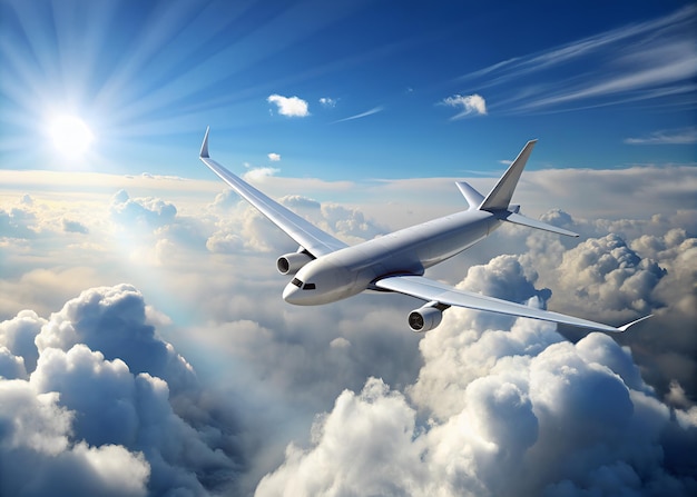 a plane flying in the sky above the clouds