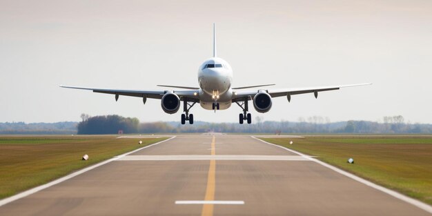 A plane is about to land on a runway.