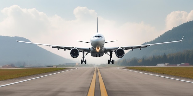 A plane is about to land on a runway.