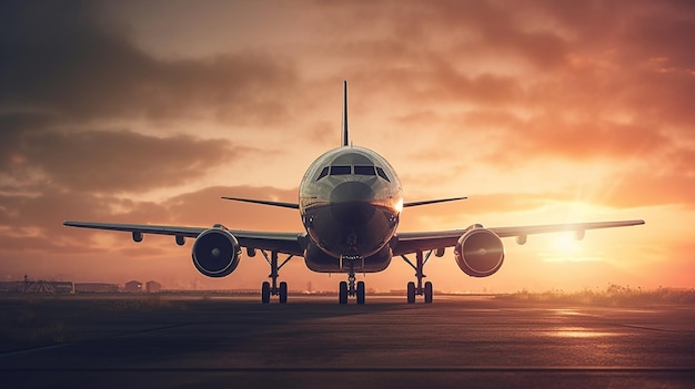 Photo a plane is about to take off from an airport runwaygenerative ai