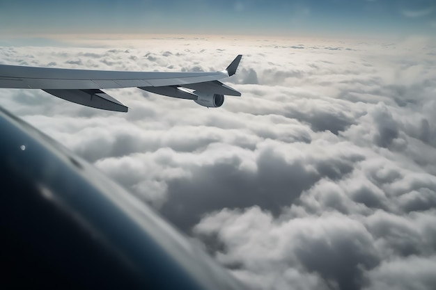 A plane is flying above the clouds and the sky is flying above it.