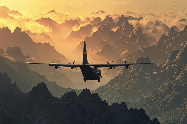 a plane is flying over a mountain range