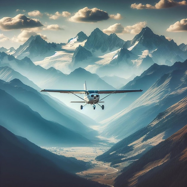 Photo a plane is flying over a mountain range