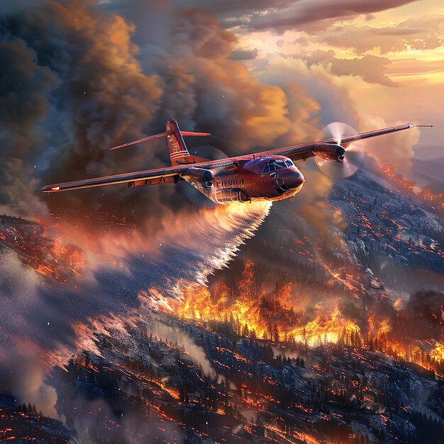 a plane is flying over a mountain with flames and smoke coming out of it