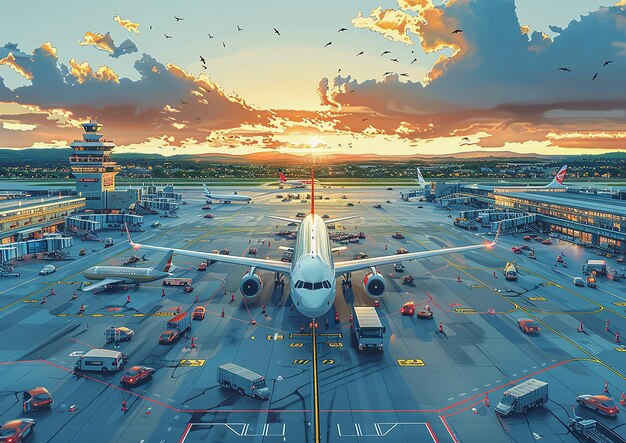 Foto un aereo è sulla pista di atterraggio all'aeroporto