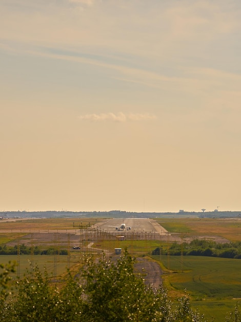 The plane is on the runway before takeoff