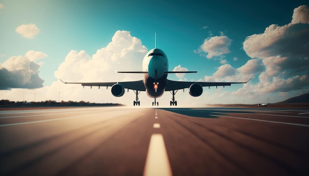 A plane is taking off from a runway.