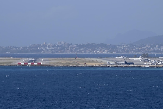 Plane landing in nice airport france