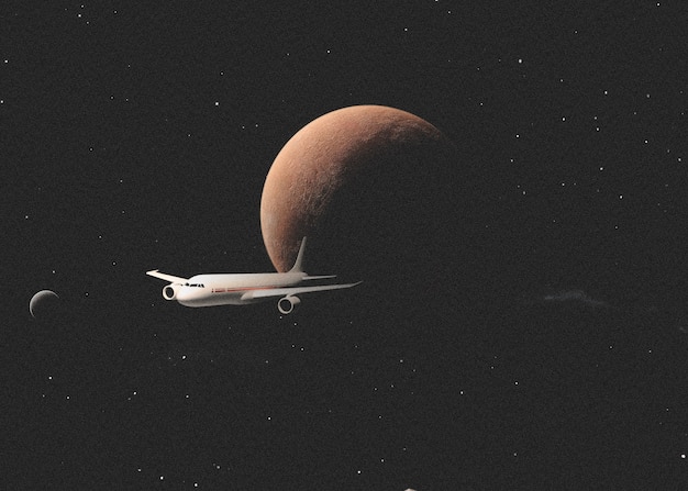 飛行機と惑星のコラージュ