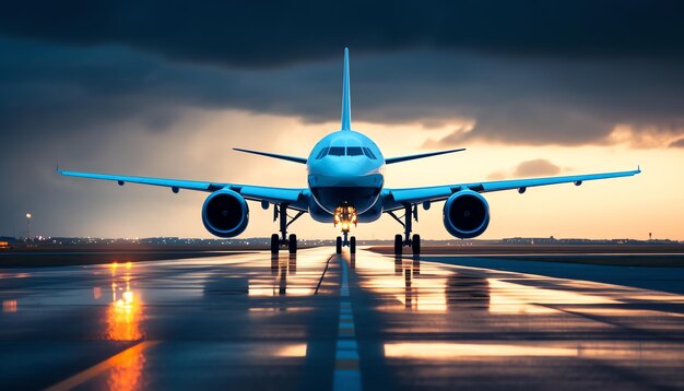 Foto un aereo su una pista di atterraggio