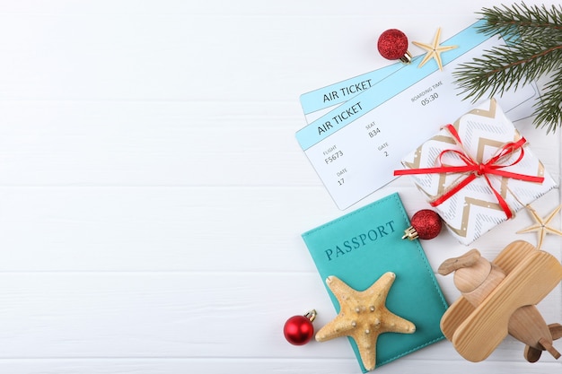 Photo plane tickets and christmas accessories christmas holidays vacation