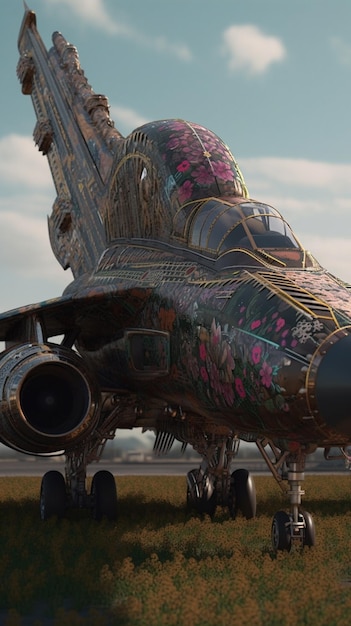 A plane with a floral pattern on it