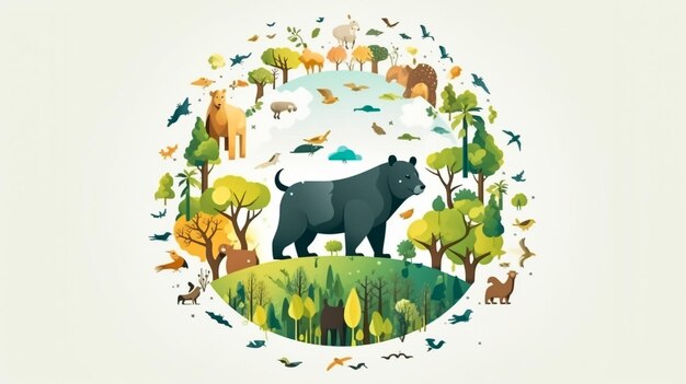 Planeet aarde en verschillende dieren Biodiversiteit Milieubescherming