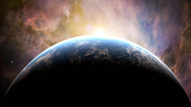 Planeet aarde globe en nevel uitzicht vanuit de ruimte met realistisch aardoppervlakElementen van deze afbeelding geleverd door NASA