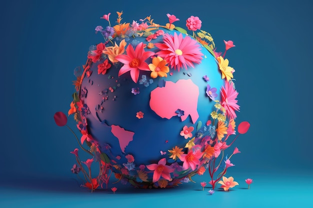Planeet aarde groen in bloemen en bomen Werelddag