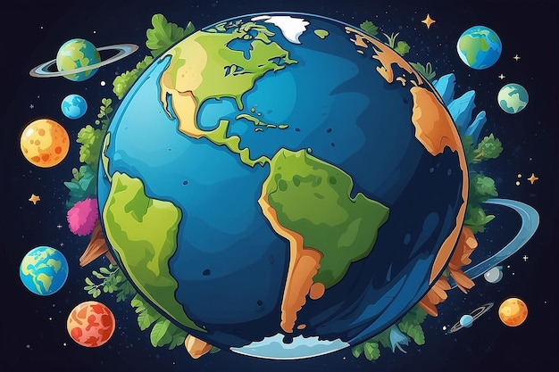 Foto planeet aarde in cartoon stijl